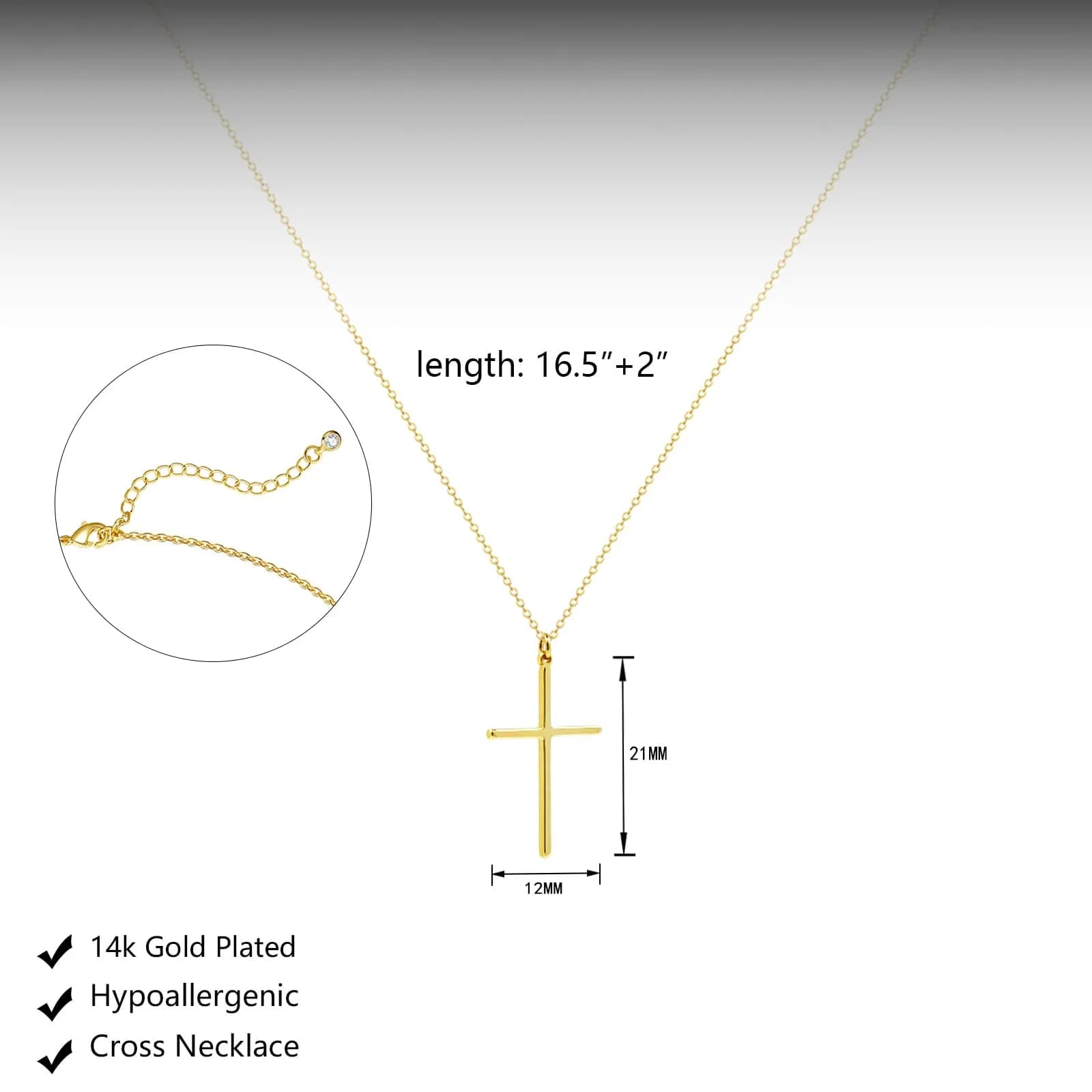 HERIER Gold Pearl Cross Necklace for Women - 18K Gold Plated, 41.9cm (16.5") - view 4