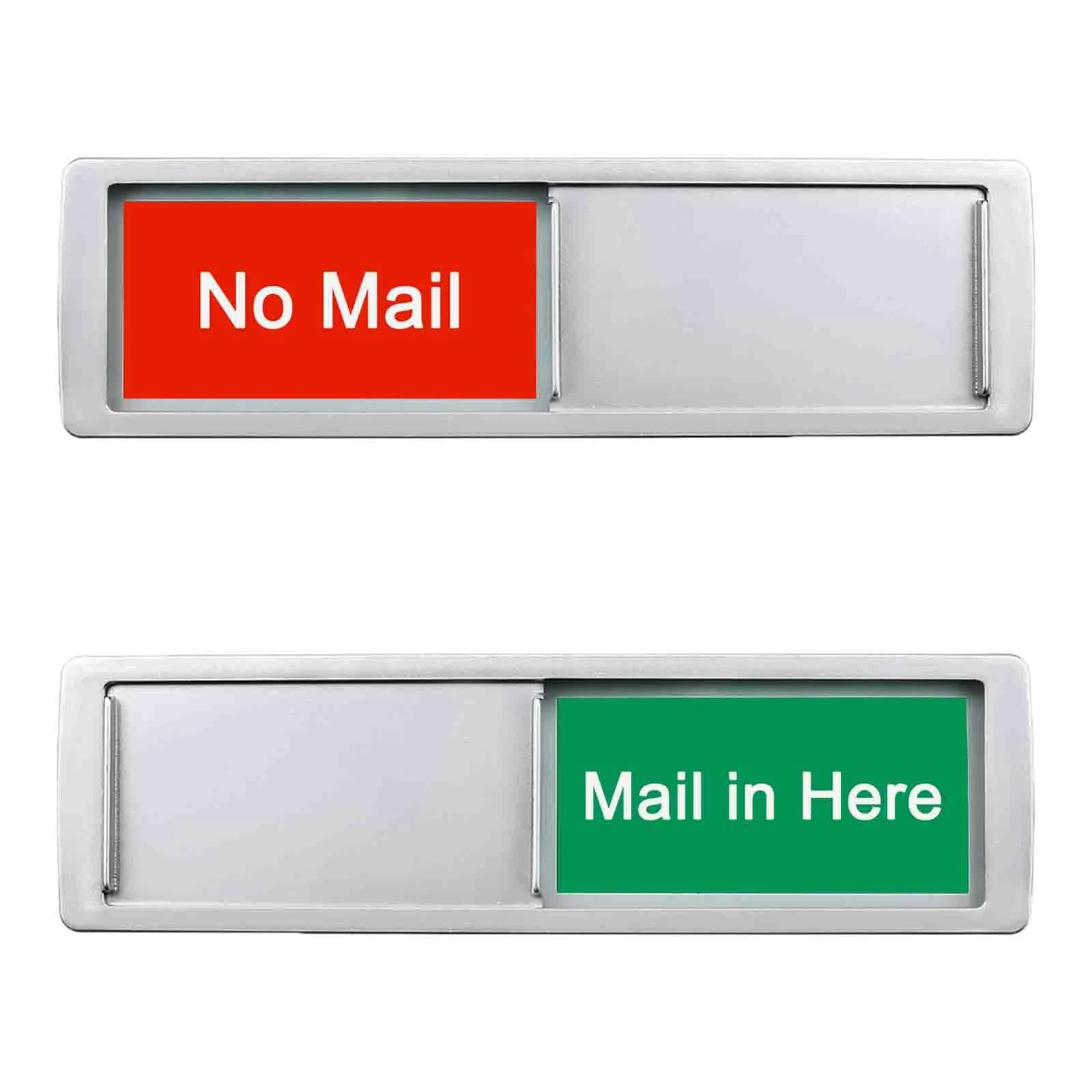 LoYinLo No Mail Mail in Here Silver Slider Sign 18cm x 5cm | Clear Privacy Indicator - main product image