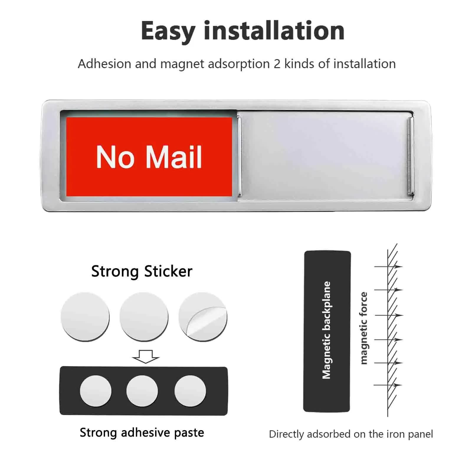LoYinLo No Mail Mail in Here Silver Slider Sign 18cm x 5cm | Clear Privacy Indicator - view 2