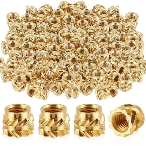 Yaocom M3 Threaded Inserts 300 pcs | Brass Heat Set, Gold, 4mm Length, Heat & Ultrasonic Install thumbnail 1