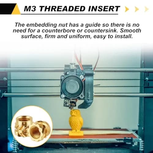 Yaocom M3 Threaded Inserts 300 pcs | Brass Heat Set, Gold, 4mm Length, Heat & Ultrasonic Install thumbnail 5