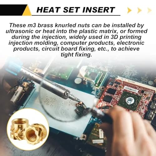 Yaocom M3 Threaded Inserts 300 pcs | Brass Heat Set, Gold, 4mm Length, Heat & Ultrasonic Install thumbnail 6