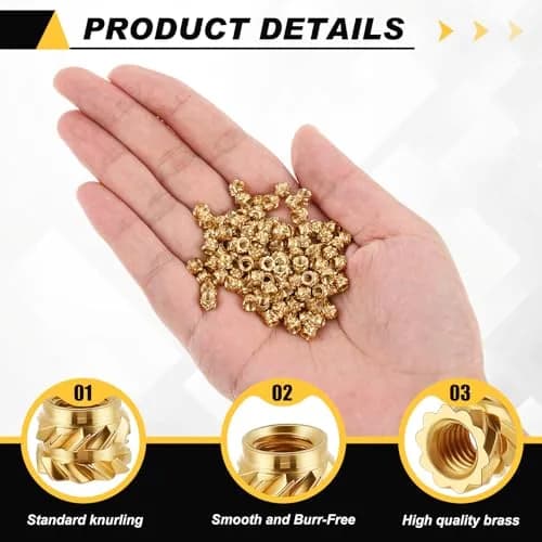Yaocom M3 Threaded Inserts 300 pcs | Brass Heat Set, Gold, 4mm Length, Heat & Ultrasonic Install thumbnail 3
