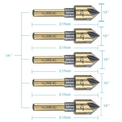 DKIBBITH Countersink Drill Bit Set, 5 Pieces High Speed Steel 82° | Precise Countersinking for Wood, Metal & Plastic thumbnail 2