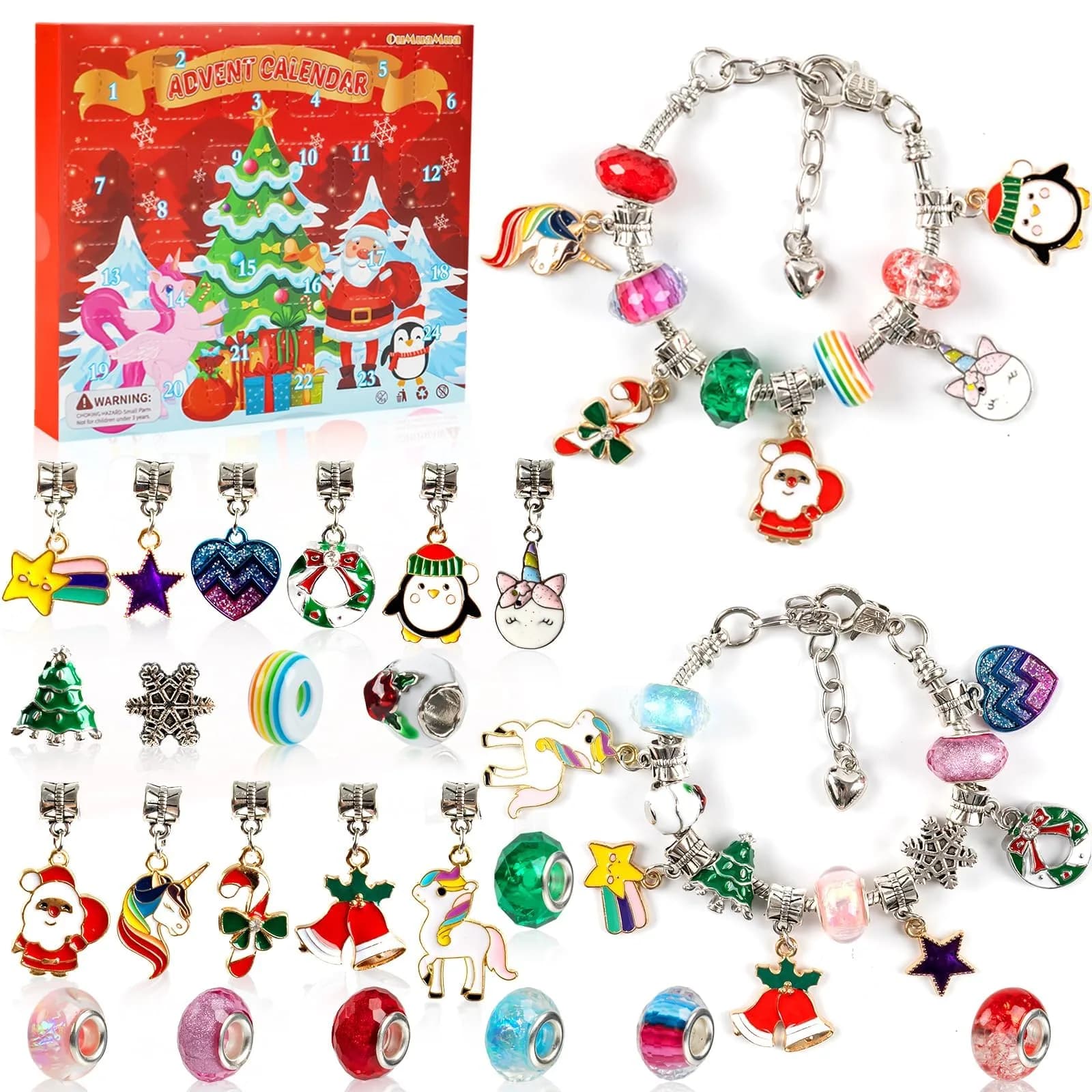 OuMuaMua Christmas Bracelets Advent Calendar 2026 | Kids & Adults Holiday Jewelry — 1pcs Unicorn Bracelet