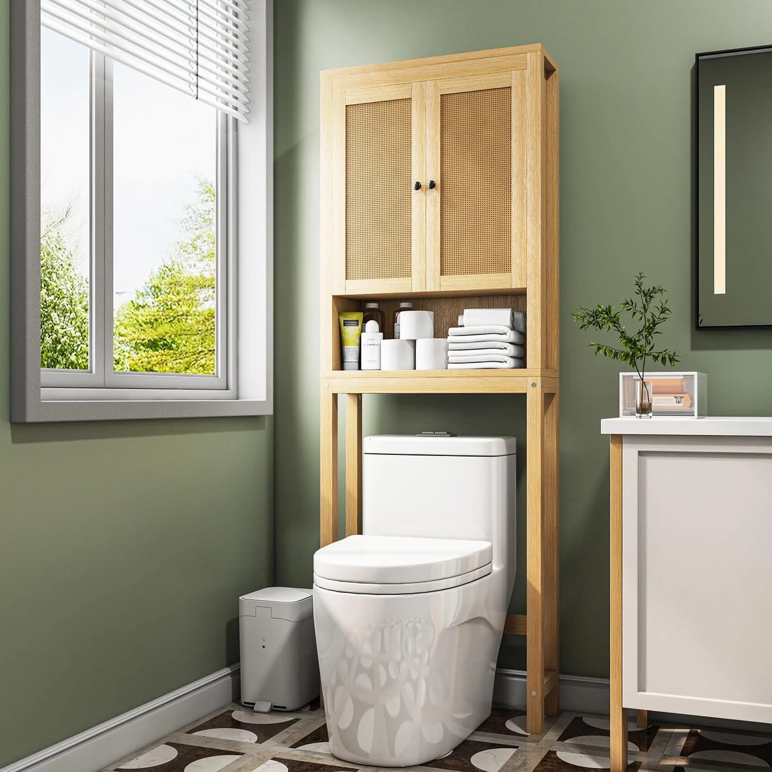 knoworld Rattan Over The Toilet Storage Cabinet | Space Saver for Bathroom & Laundry