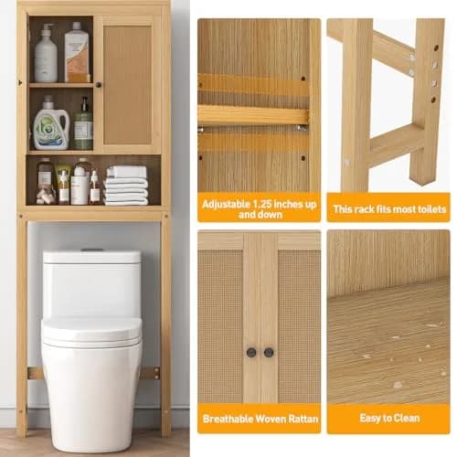 knoworld Rattan Over The Toilet Storage Cabinet | Space Saver for Bathroom & Laundry thumbnail 5