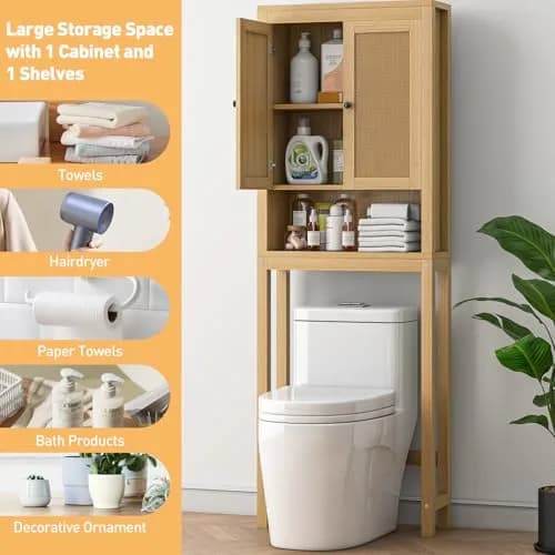 knoworld Rattan Over The Toilet Storage Cabinet | Space Saver for Bathroom & Laundry thumbnail 7
