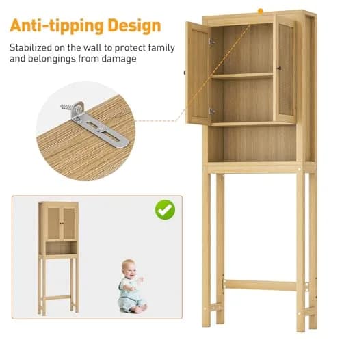 knoworld Rattan Over The Toilet Storage Cabinet | Space Saver for Bathroom & Laundry thumbnail 8