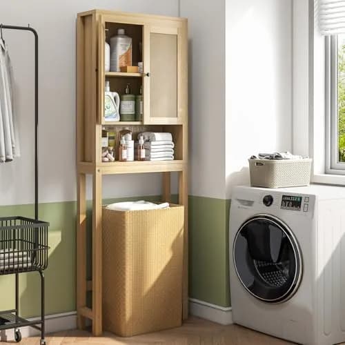 knoworld Rattan Over The Toilet Storage Cabinet | Space Saver for Bathroom & Laundry thumbnail 3