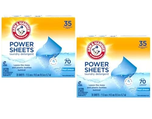 Arm & Hammer Laundry Detergent Power Sheets Fresh Breeze, 70 Loads (35 Sheets x 2 Packs) | Eco-Friendly & HE Compatible thumbnail 1