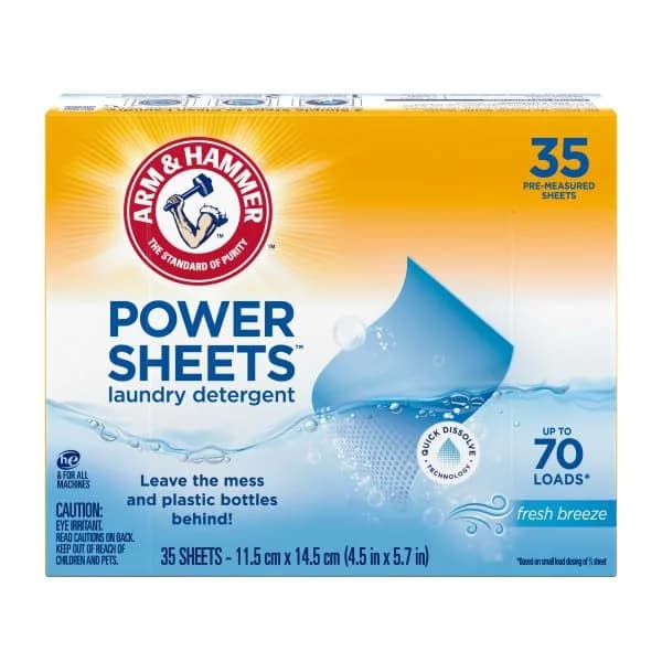 Arm & Hammer Laundry Detergent Power Sheets Fresh Breeze, 70 Loads (35 Sheets x 2 Packs) | Eco-Friendly & HE Compatible thumbnail 2