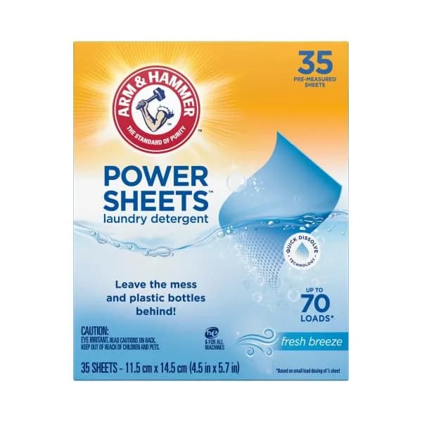 Arm & Hammer Laundry Detergent Power Sheets Fresh Breeze, 70 Loads (35 Sheets x 2 Packs) | Eco-Friendly & HE Compatible thumbnail 3
