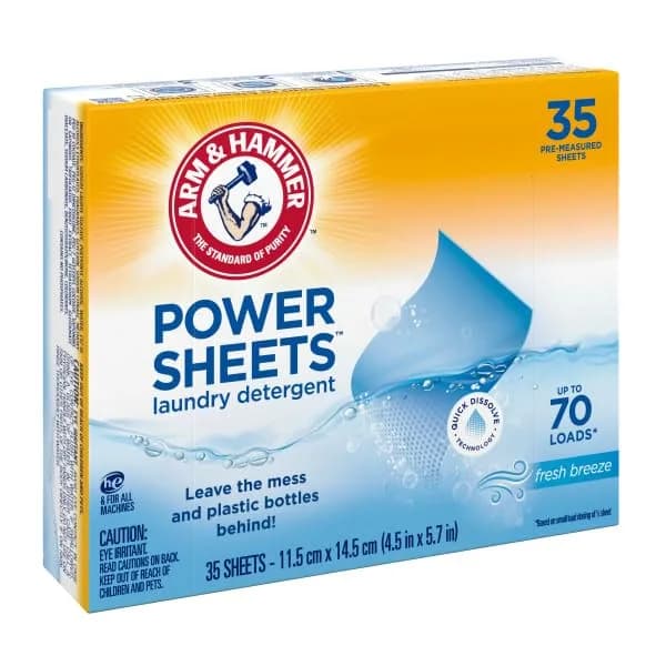 Arm & Hammer Laundry Detergent Power Sheets Fresh Breeze, 70 Loads (35 Sheets x 2 Packs) | Eco-Friendly & HE Compatible thumbnail 4