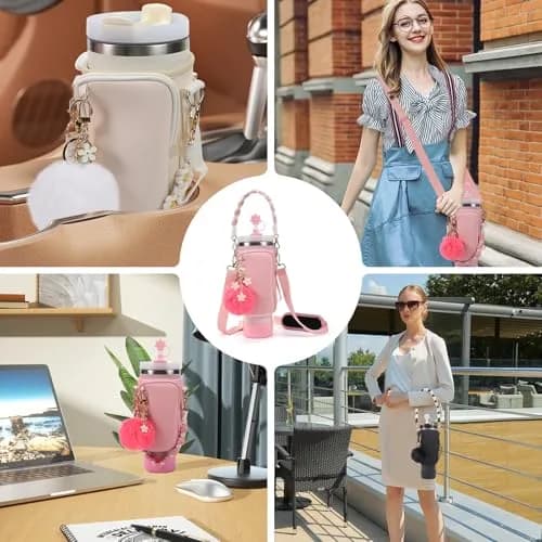 3tyto Pink 40oz Stanley Cup Accessories Set with Carrier Bag, Strap, Boot, Straw Cover, Charms | Bohemian Style thumbnail 6
