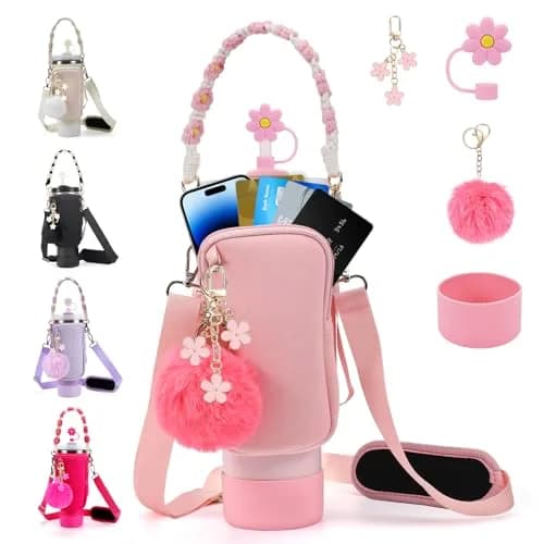 3tyto Pink 40oz Stanley Cup Accessories Set with Carrier Bag, Strap, Boot, Straw Cover, Charms | Bohemian Style thumbnail 1