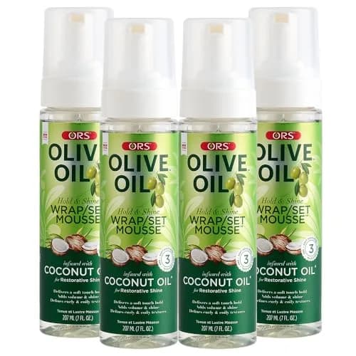 ORS Olive Oil Hold & Shine Wrap Set Mousse 7 oz (Pack of 4) | Coconut Infused for Restorative Shine thumbnail 1