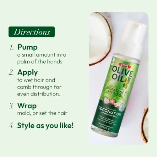 ORS Olive Oil Hold & Shine Wrap Set Mousse 7 oz (Pack of 4) | Coconut Infused for Restorative Shine thumbnail 6