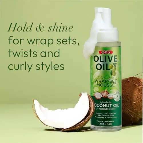ORS Olive Oil Hold & Shine Wrap Set Mousse 7 oz | Coconut Oil Infused for Restorative Shine thumbnail 5