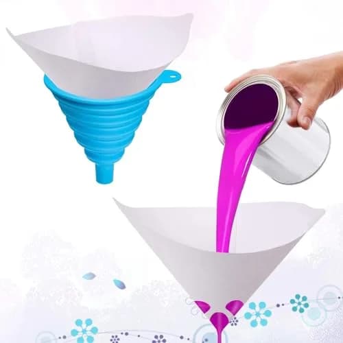 JANYUN 100Pcs Paint Filter Strainer with Blue Silicone Funnel, 190 Micron Mesh, 16.3cm x 22.2cm x 3.3cm thumbnail 5