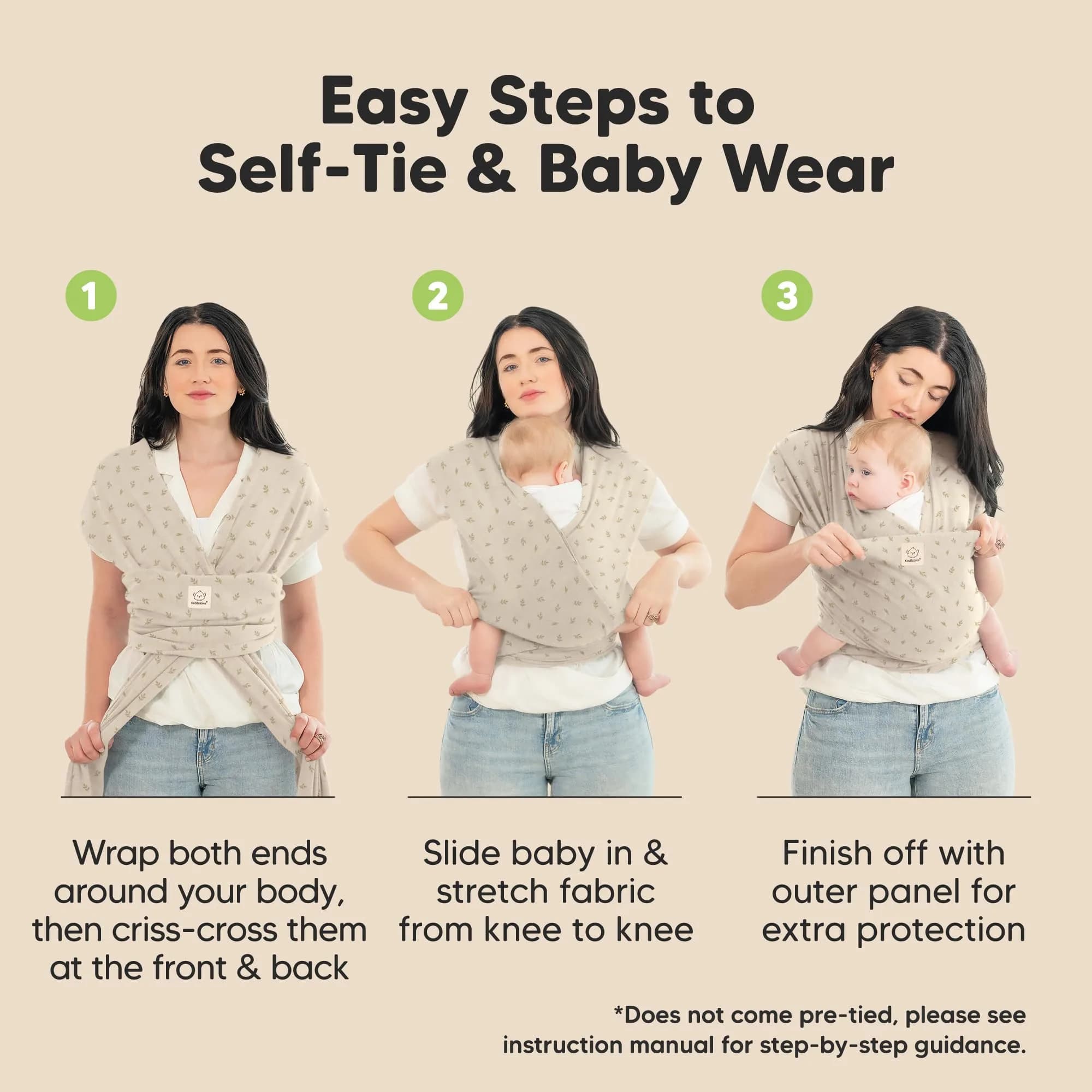 KeaBabies Original Baby Wrap Carrier (Leafy) - 514cm x 55cm | IHDI Certified for Healthy Hip Development - view 7