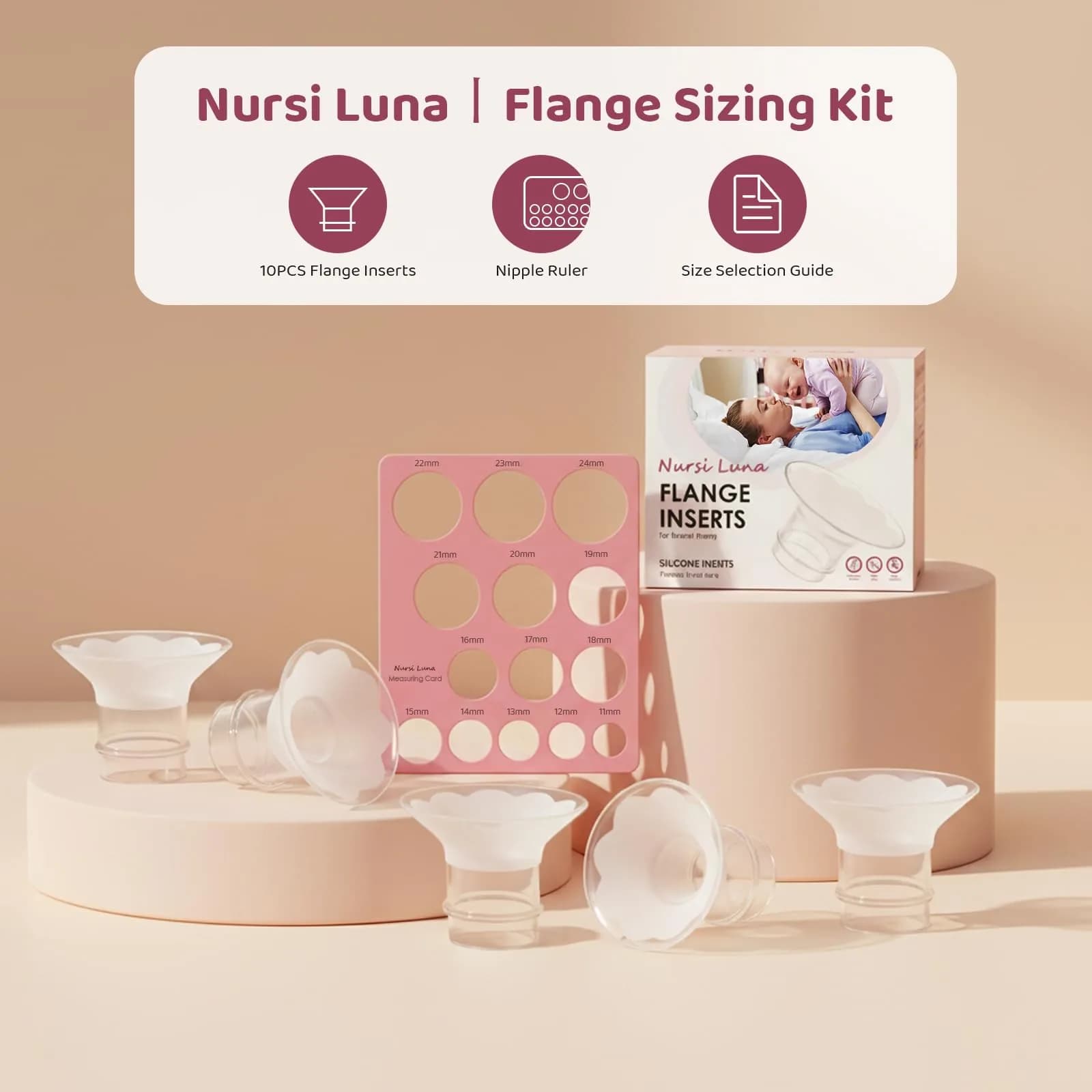 Nursi Luna 5-Pack Flange Sizing Kit for 24mm Breast Pumps - view 2
