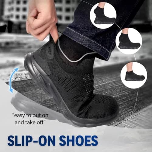 Furuian Slip On Steel Toe Safety Shoes for Men Lightweight Breathable Steel Toe Work Sneakers Comfortable Non Slip Safety Work Tennis Shoes for Men Black thumbnail 5