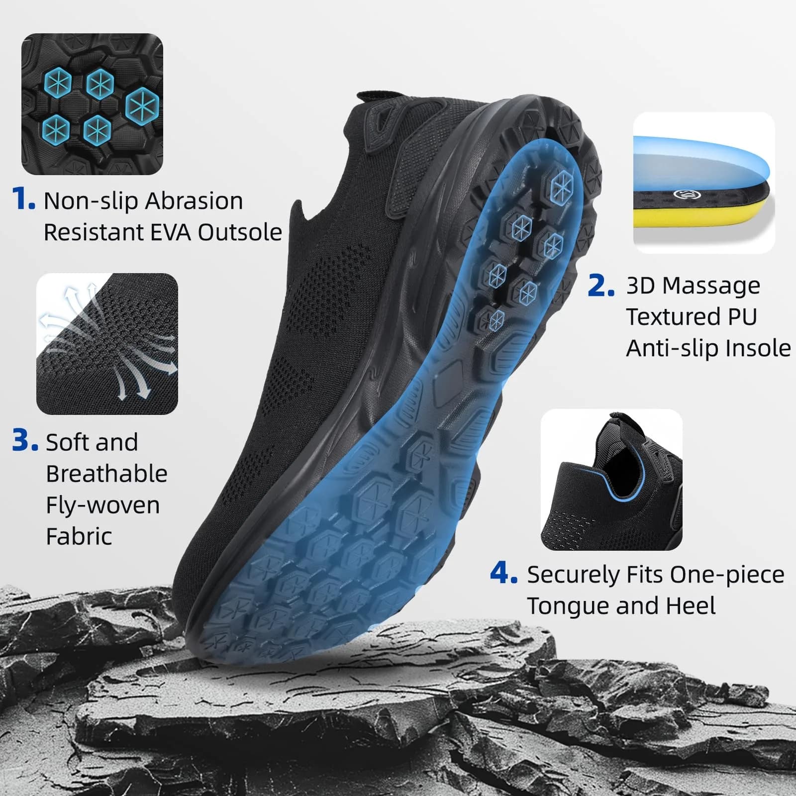 Furuian Slip On Steel Toe Safety Shoes for Men Lightweight Breathable Steel Toe Work Sneakers Comfortable Non Slip Safety Work Tennis Shoes for Men Black | Impact-Resistant Construction Footwear thumbnail 3