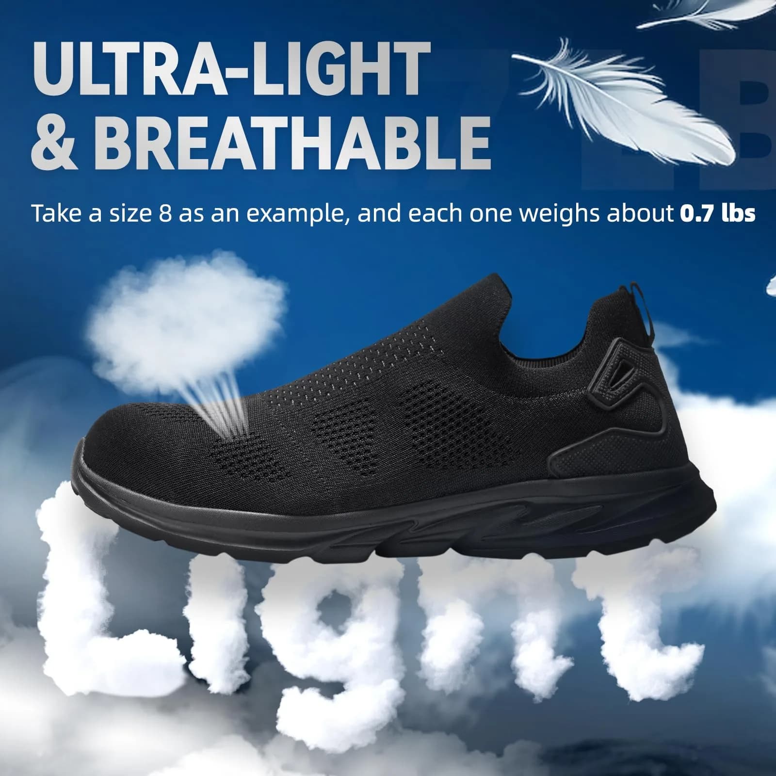 Furuian Slip On Steel Toe Safety Shoes for Men Lightweight Breathable Steel Toe Work Sneakers Comfortable Non Slip Safety Work Tennis Shoes for Men Black | Impact-Resistant Construction Footwear thumbnail 4