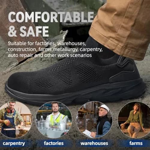 Furuian Steel Toe Safety Shoes for Men Lightweight Breathable Non Slip | Comfortable Work Sneakers (Size 10) thumbnail 7