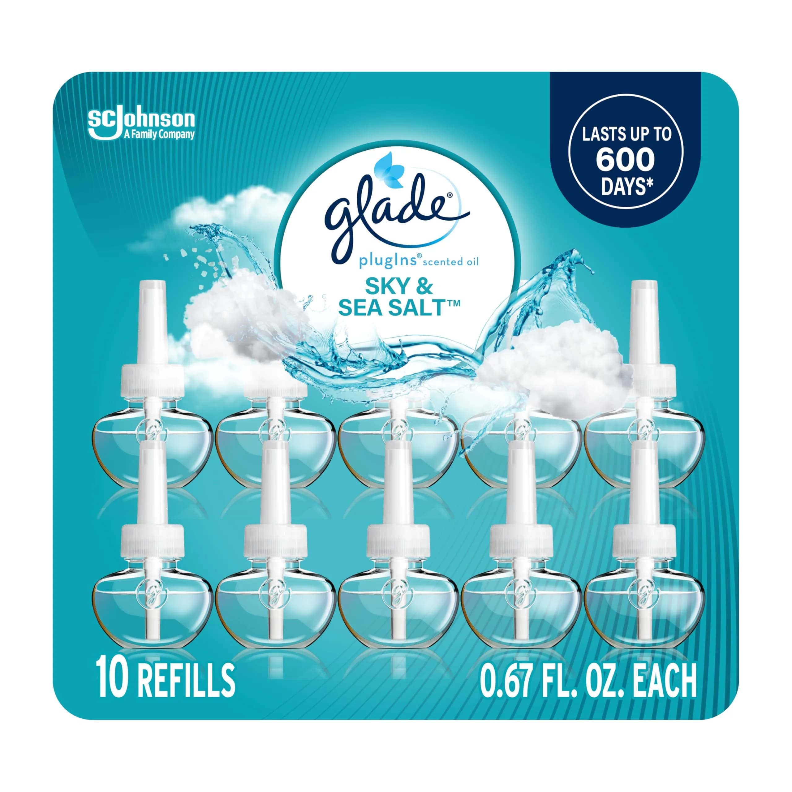 Glade Plugins Refills Air Freshener, Sky & Sea Salt Scented Oil (10 Count, 20ml (0.67 Fl Oz) Each) - main product image