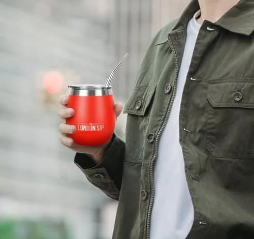 The London Sip Yerba Mate Cup and Bombilla Set, 8 oz, Stainless Steel, Modern Design, Orange thumbnail 3