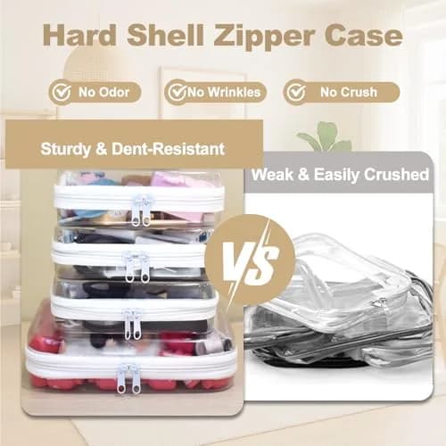 WELPIRT Clear Zipper Pouches, Hard Shell Zipper Case (M+3S) | Waterproof, Stackable, Transparent thumbnail 2