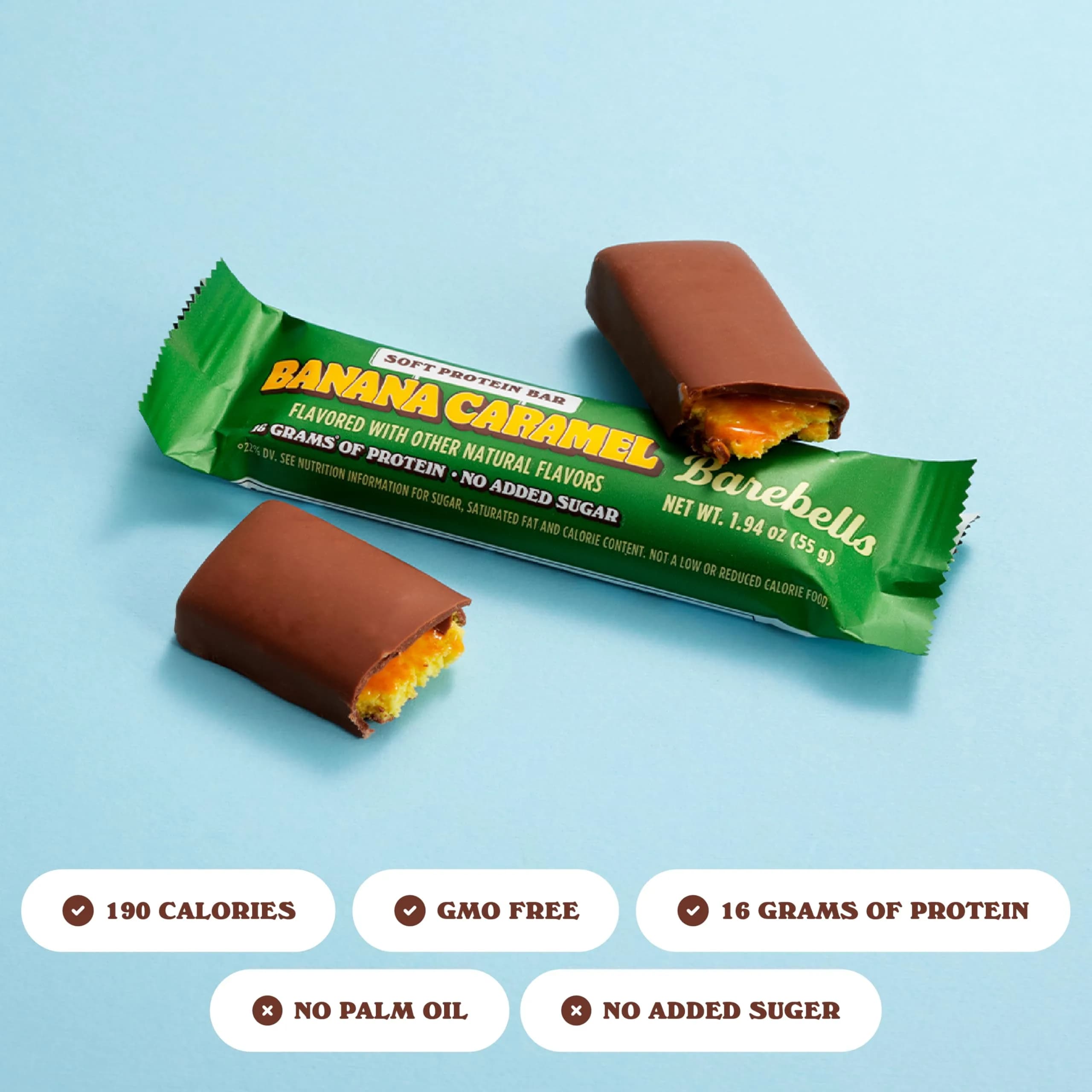 BAREBELLS Soft Protein Bars Banana Caramel 12 Bars (12 Count) | High Protein Snack for Fitness Goals - view 2
