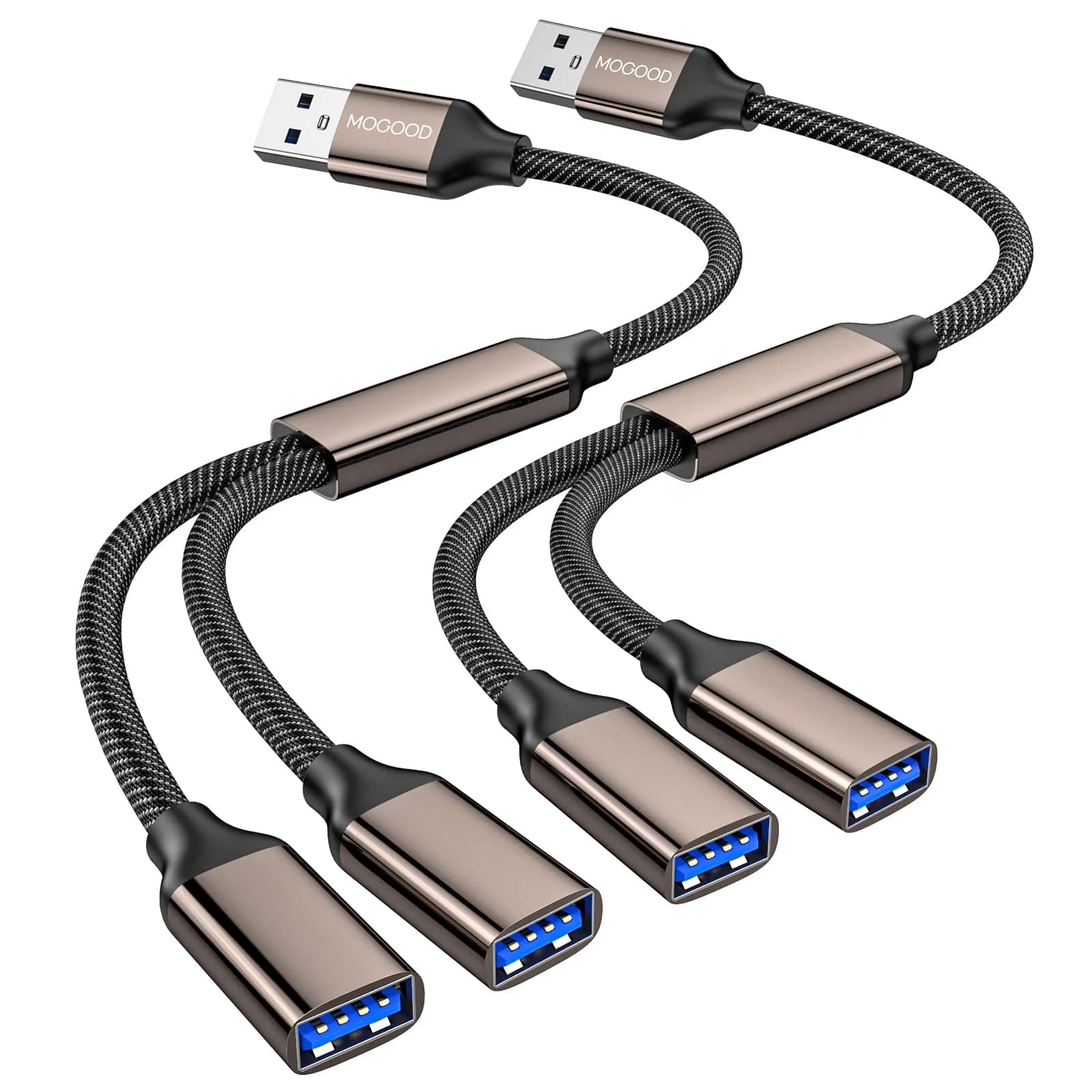 MOGOOD USB 3.0 Splitter Y Cable 10-inch, Silver | Expands 1 USB-A to 2 USB-A Ports, 5Gbps Data Transfer — Silver