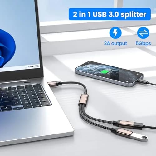 MOGOOD USB 3.0 Splitter Y Cable 10-inch, Silver | Expands 1 USB-A to 2 USB-A Ports, 5Gbps Data Transfer thumbnail 3