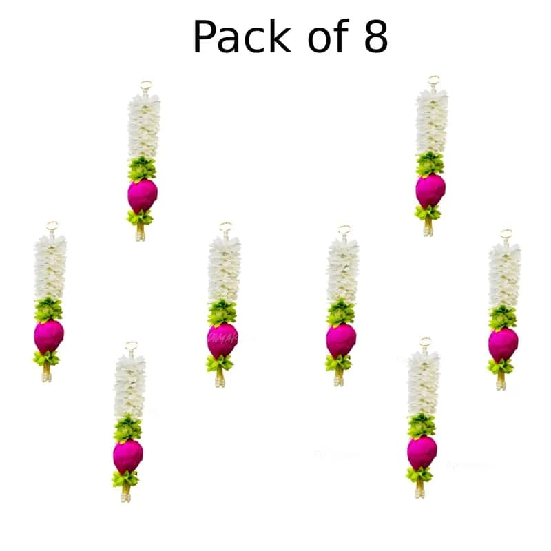 Divyakosh Lotus Hanging Gajra Set of 8 | Small 10 Inch Off-White Fabric Floral Wall Hangings | Temple & Pooja Room Decoration Items thumbnail 2