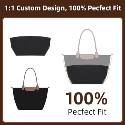 Doxo Felt Purse Organizer Insert for Longchamp Le Pliage Large Bag, Black | 27.4cm x 18.5cm x 22.1cm thumbnail 4