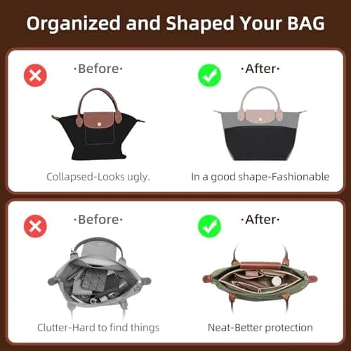 Doxo Felt Purse Organizer Insert for Longchamp Le Pliage Large Bag, Black | 27.4cm x 18.5cm x 22.1cm thumbnail 6