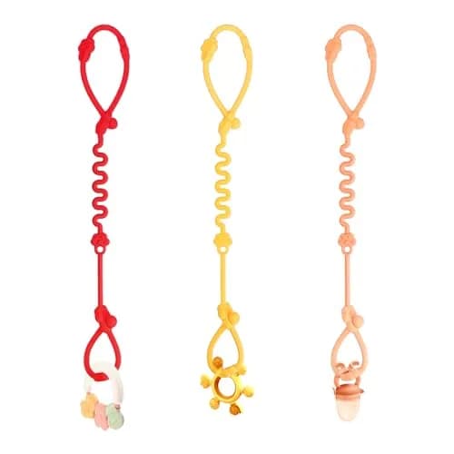 Yunaeduo Silicone Toy Straps for Baby, Toy Safety Straps for Stroller High Chair - BPA Free (Red Yellow Orange) | Adjustable Design thumbnail 1