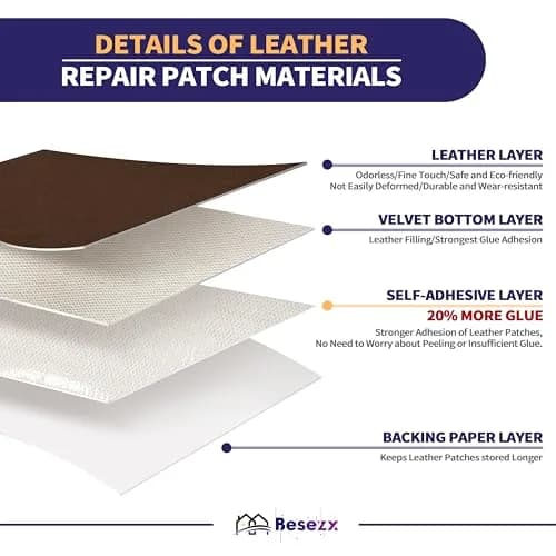 Besezx Leather Repair Patch Tape Kit Vintage Brown 152cm x 40cm (60in x 16in) | Self-Adhesive Vinyl & Leather Furniture Repair thumbnail 2