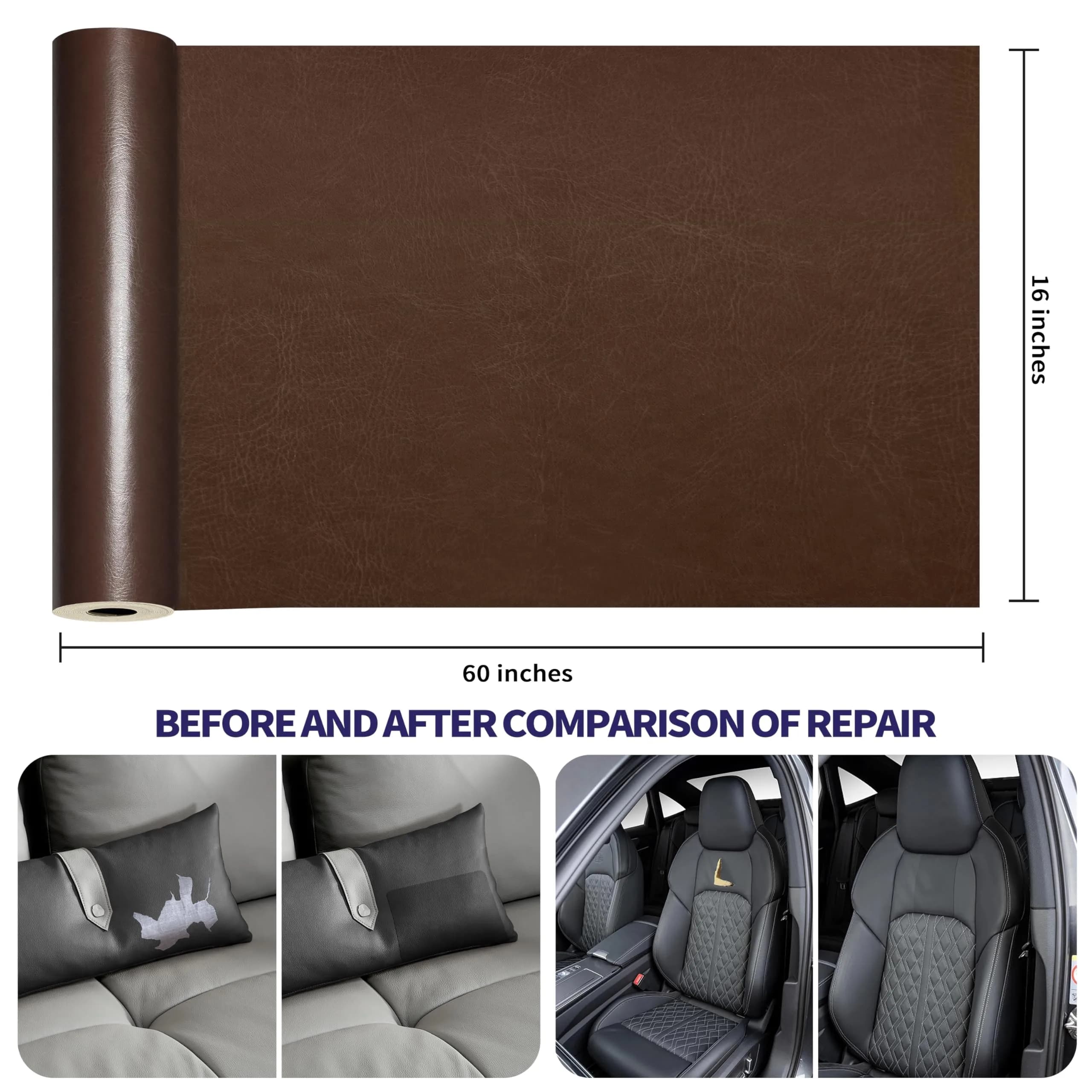 Besezx Leather Repair Patch Tape Kit Vintage Brown 152cm x 40cm (60in x 16in) | Self-Adhesive Vinyl & Leather Furniture Repair - view 3