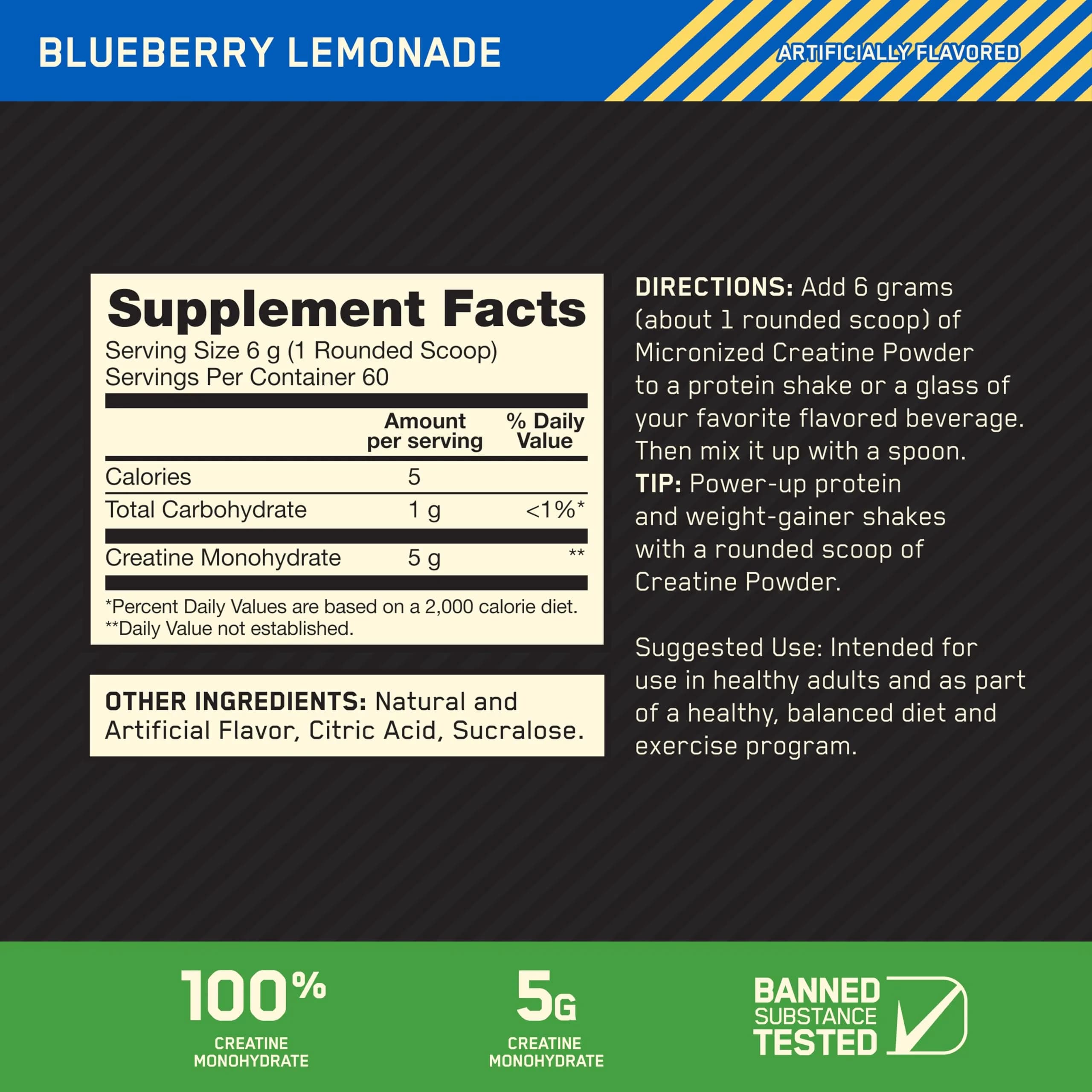 Optimum Nutrition Micronized Creatine Monohydrate Powder Blueberry Lemonade 12 Oz (340 g) | Supports Muscle Strength & Power - view 3