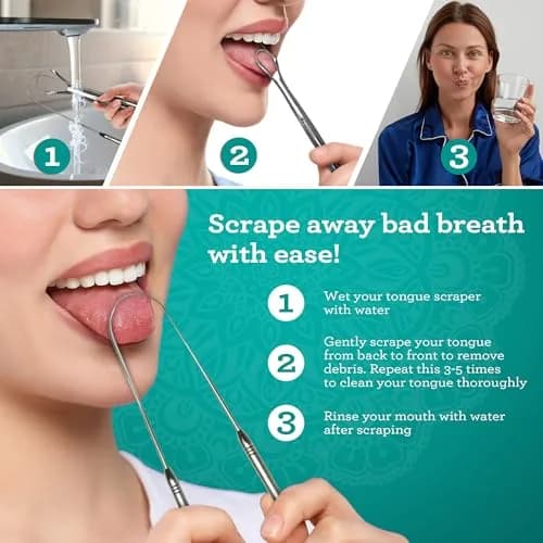GuruNanda Stainless Steel Tongue & U-Shaped Scraper Pack (2 Pack) with Travel Case | Promotes Fresh Breath & Oral Hygiene thumbnail 5