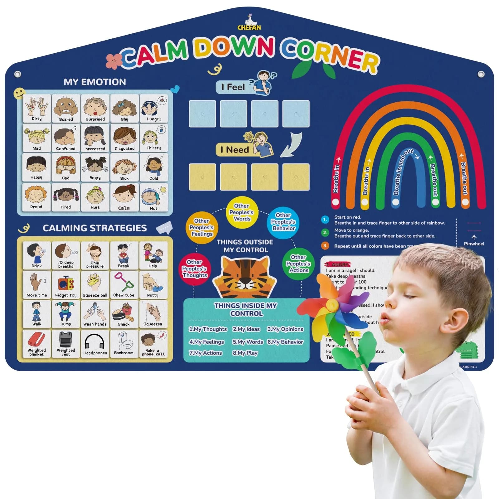 CHEFAN Calm Down Corner Set Feelings Chart for Kids Classroom | Emotional Regulation Tool (70-120 chars)
