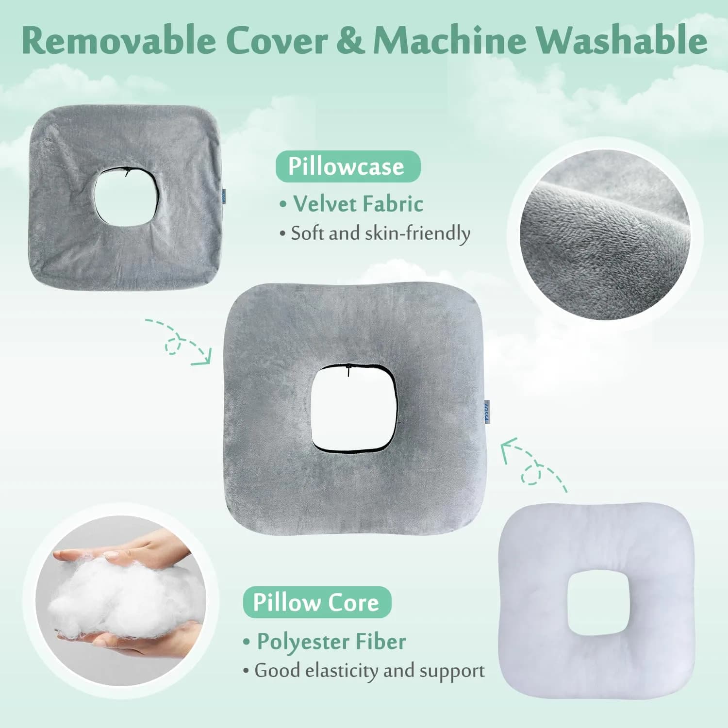 AOSSA Donut Seat Cushion for Tailbone Pain & Hemorrhoids | 40cm x 40cm (15.7" x 15.7") - view 4