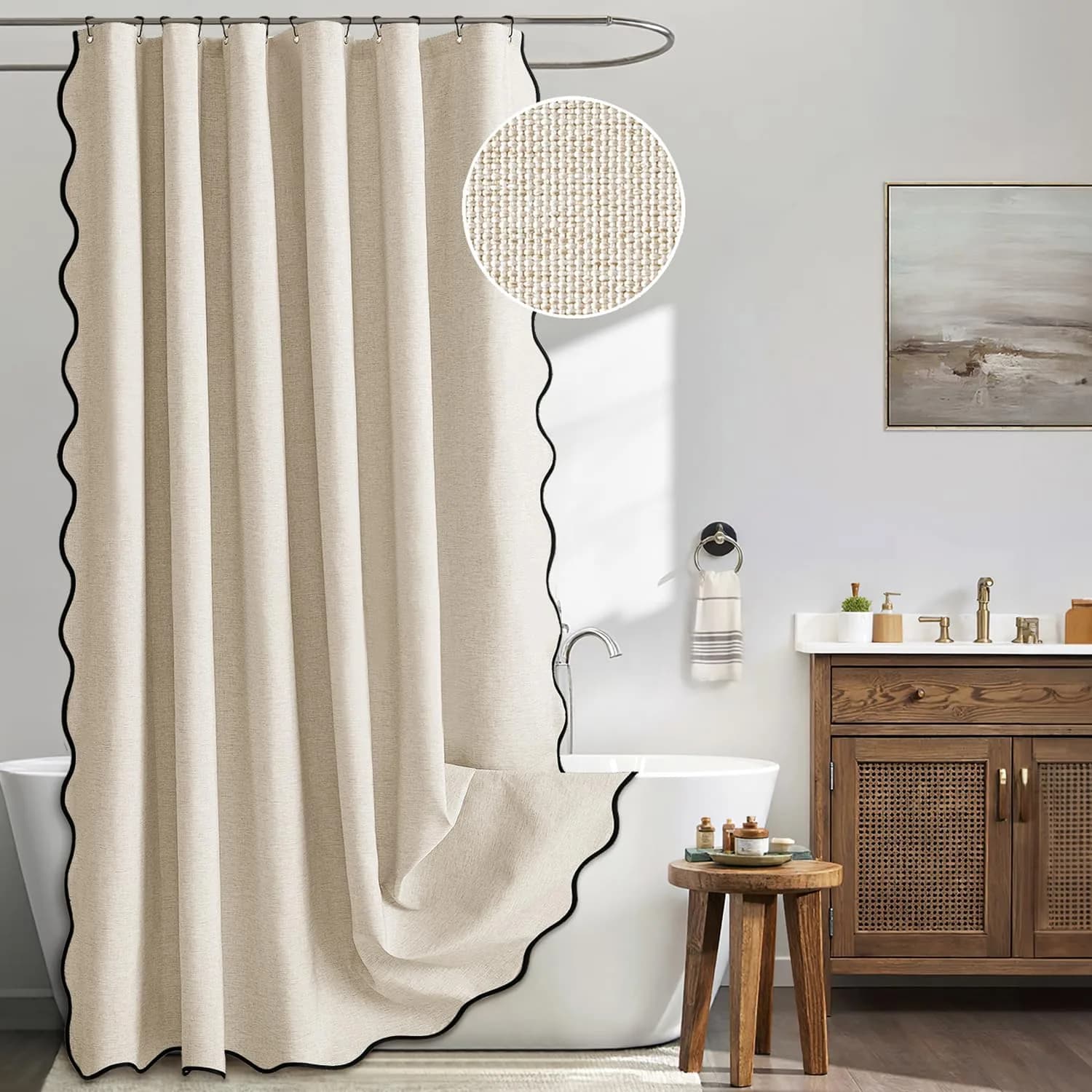 MIULEE Beige Linen Textured Shower Curtain W72*L72 Waterproof & Washable