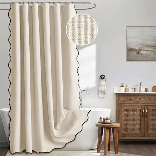MIULEE Beige Linen Textured Shower Curtain W72*L72 Waterproof & Washable thumbnail 1