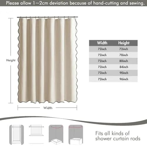 MIULEE Beige Linen Textured Shower Curtain W72*L72 Waterproof & Washable thumbnail 6