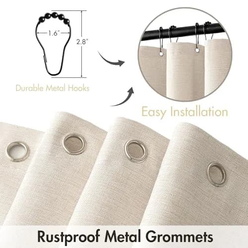MIULEE Beige Linen Textured Shower Curtain W72*L72 Waterproof & Washable thumbnail 3
